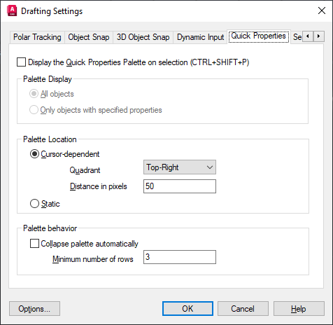 AutoCAD 2023 Help | Quick Properties Tab (Drafting Settings Dialog ...