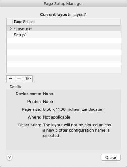 AutoCAD LT for Mac 2023 Help | Page Setup Manager | Autodesk