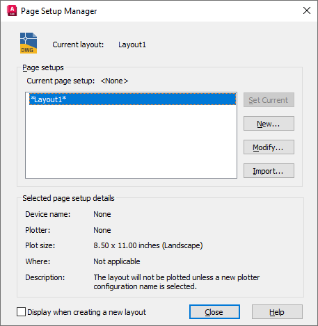 AutoCAD LT 2023 Help | Page Setup Manager | Autodesk