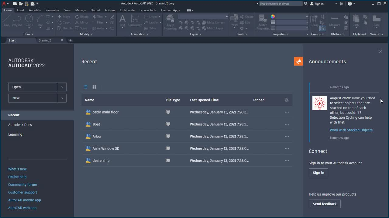 Start Tab Redesign (What's New in 2022) AutoCAD 2023 Autodesk