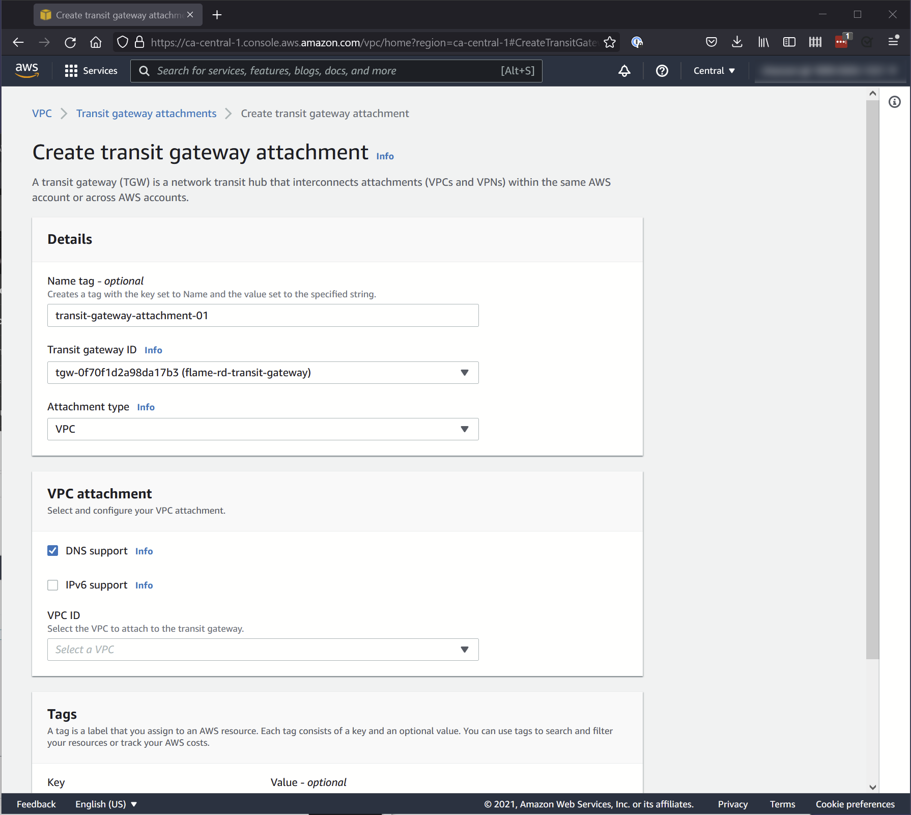 Transit Gateway attachment