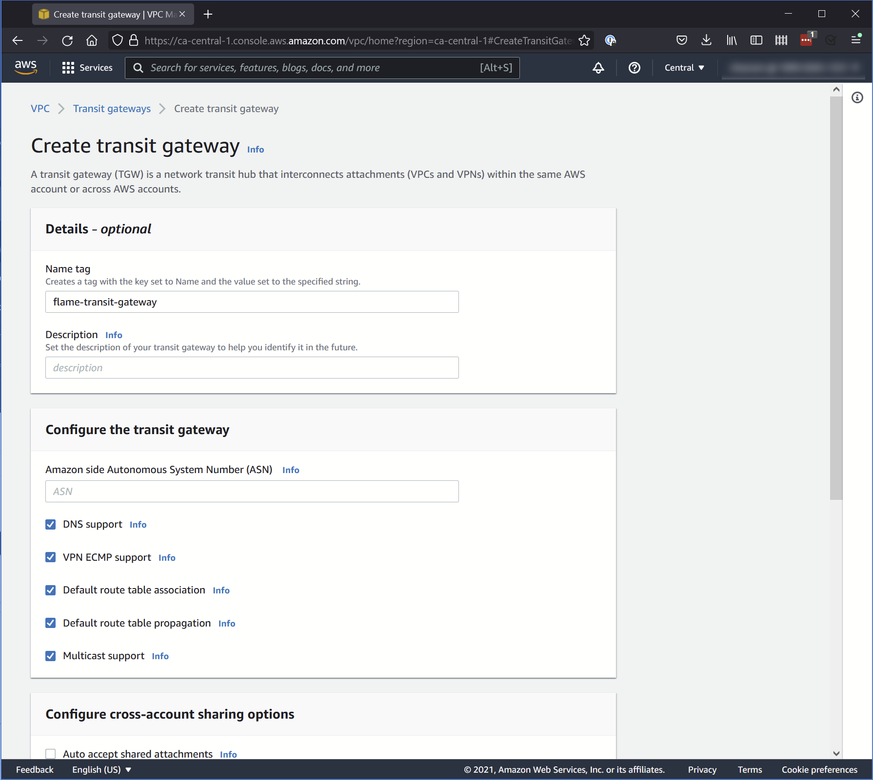 Transit Gateway creation