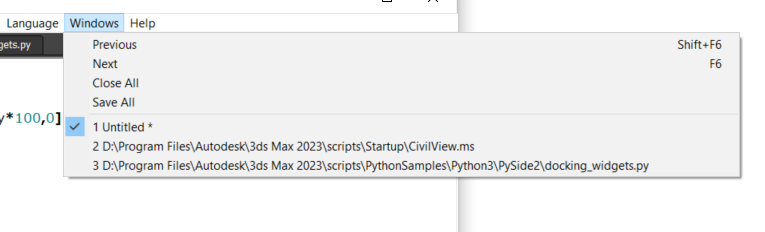 Max 2023 Developer Help | Scripting Editor - Windows Menu | Autodesk