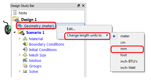 change units mm