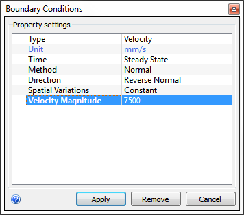 set inlet velocity