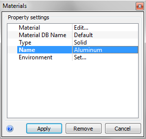 materials dialog