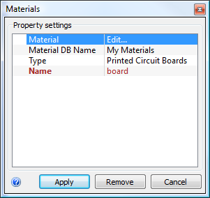 materials dialog