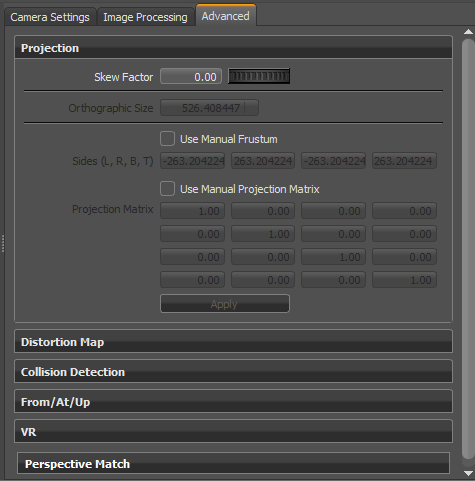 Advanced tab of the Camera Editor