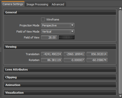 CameraSettings tab of the Camera Editor