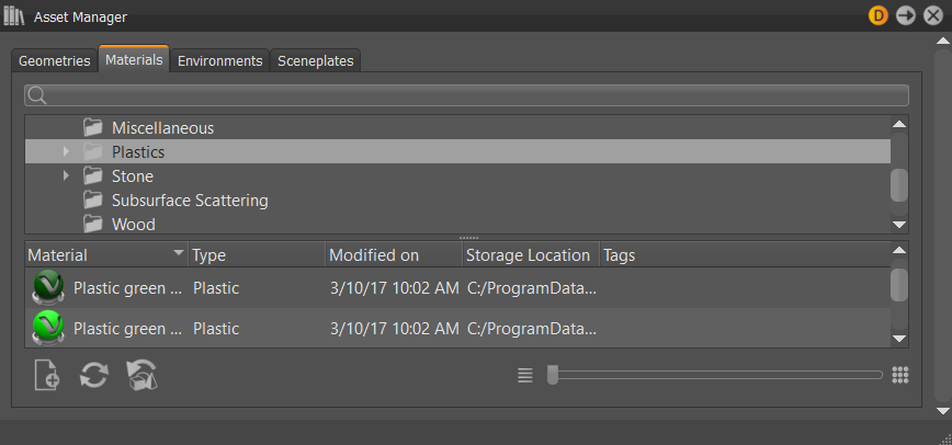 Asset Manager's Materials tab