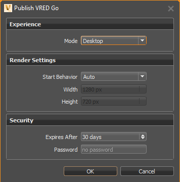 Publish VRED Go dialog