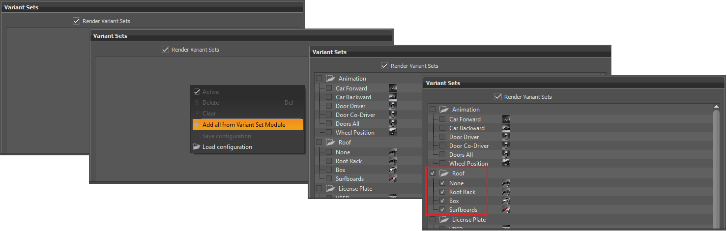 Image of Variant Sets checked in Render Settings