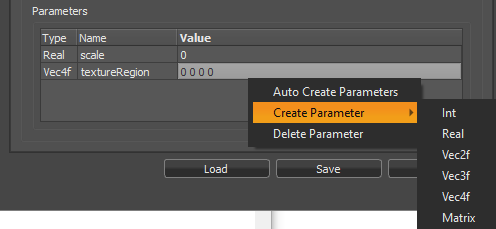 Parameters context menu