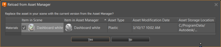 Reload from Asset Manager dialog