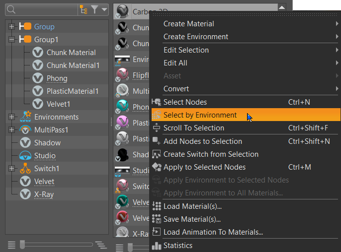 Selecting Select by Environment