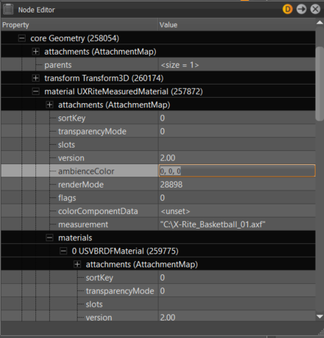 X-Rite Measured fields in the Node Editor