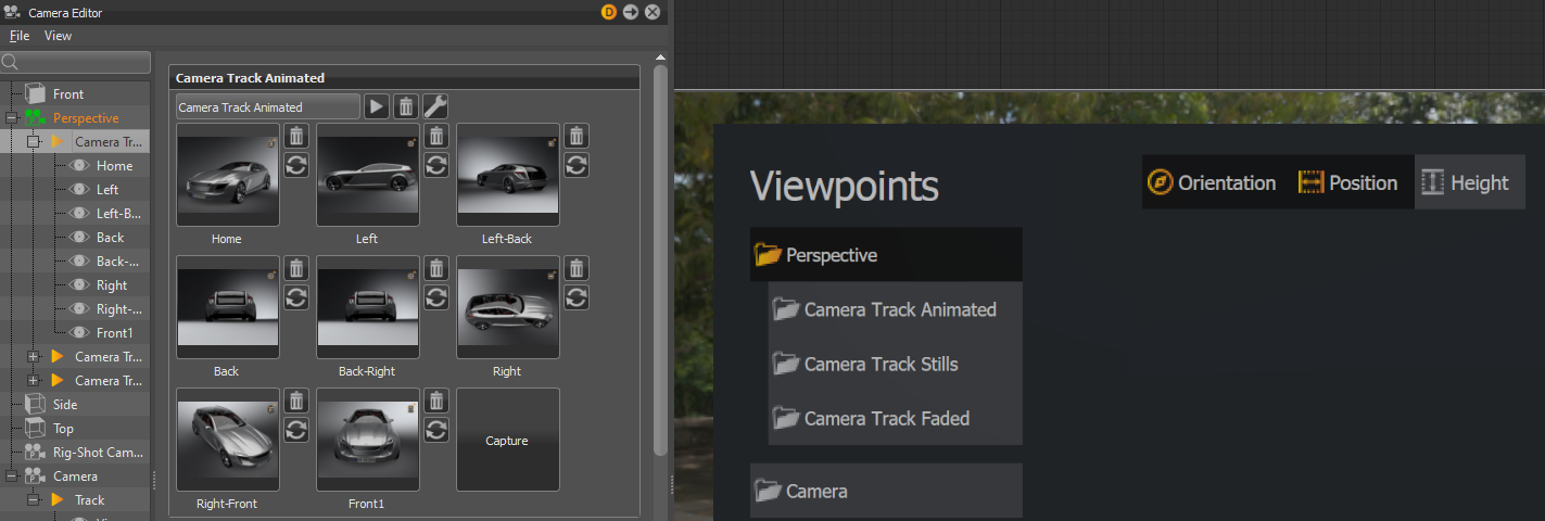 Cameras and Camera Tracks displayed in the Viewpoints section of the Stream App UI