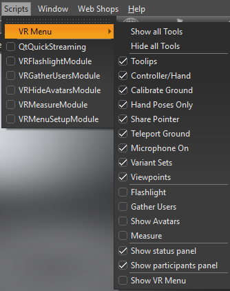 Scripts menu