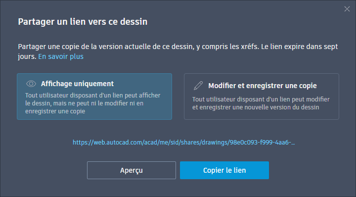 Partager le dessin (partager l'URL)