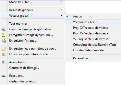 menu Vecteur de vitesse