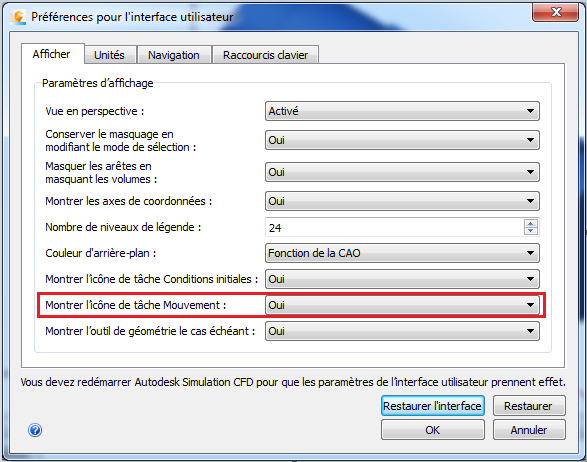 afficher l'icône Mouvement