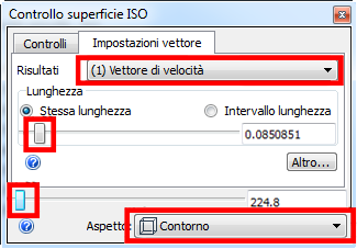 Impostazioni vettore