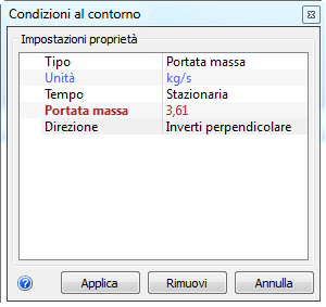 impostare Portata massica