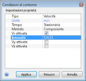 impostare Intensità