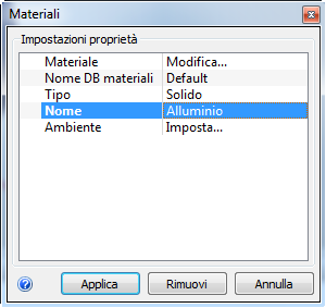 impostare il materiale