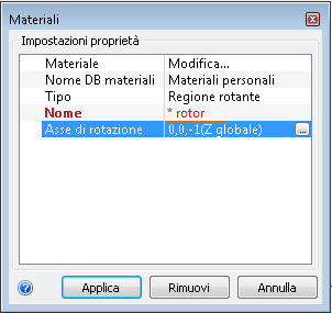 finestra di dialogo Materiali