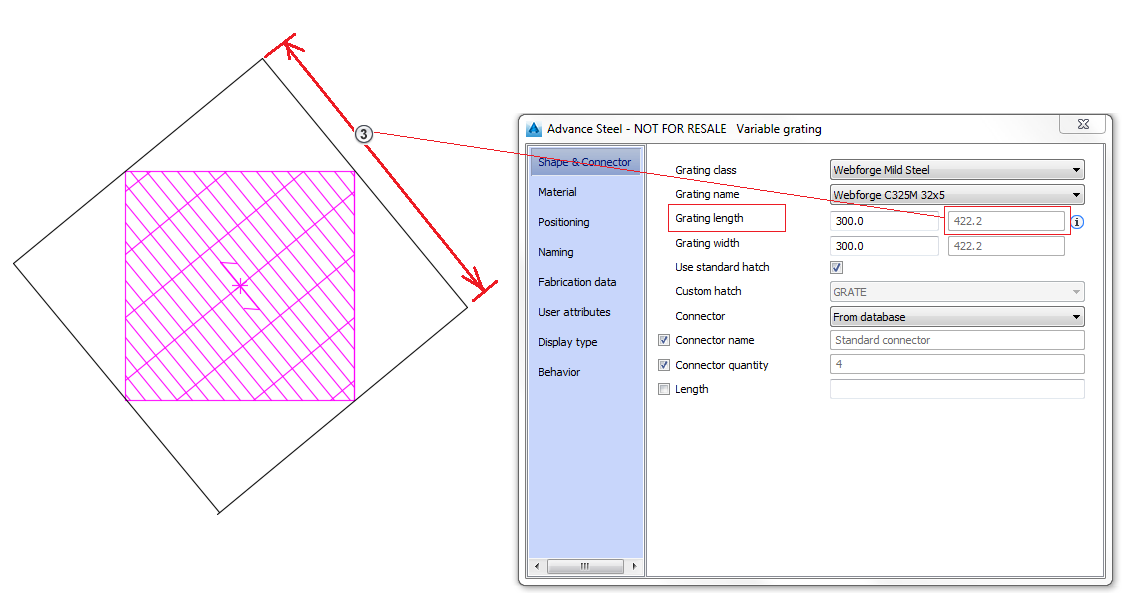 Grating Dialog: Shape & Connector Tab