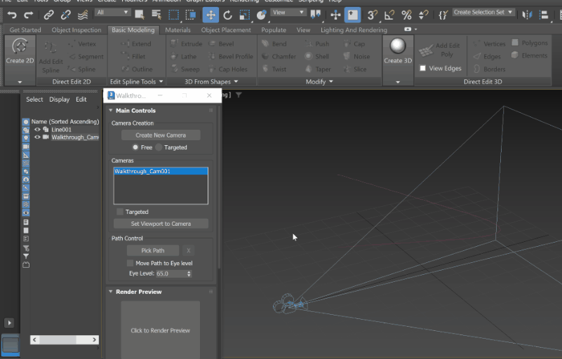 Screencaptuee GIF of set the camera path in 3ds max.