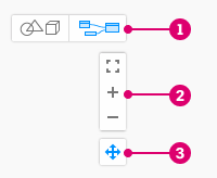 Dynamo UI elements: 1. graph view, 2. zoom, 3. pan