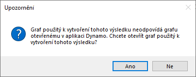 The graph used to generate this outcome does not match the graph that is open in Dynamo. Would you like to open the graph used to generate this outcome? Yes/No