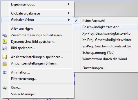 Menü Geschwindigkeitsvektor