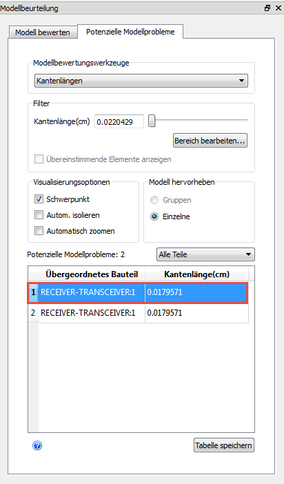 Dialogfeld Modellbewertung