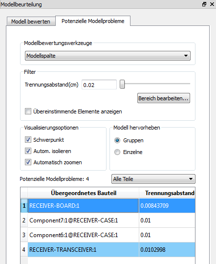 Modellspalten auswählen