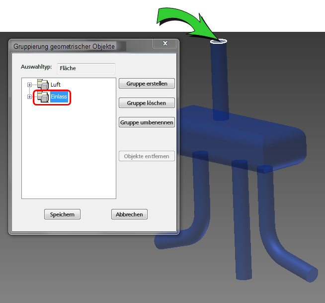 Einlassfläche auswählen