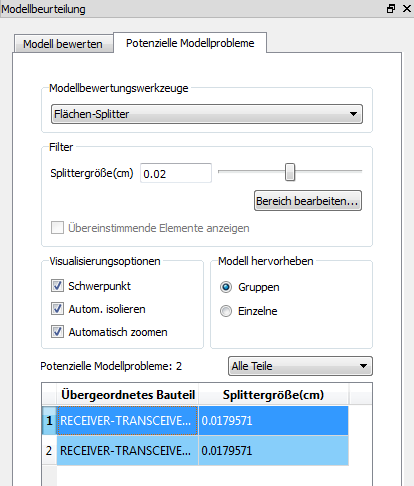 Dialogfeld Modellbewertung