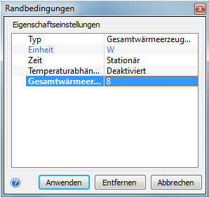 Gesamtwärme festlegen