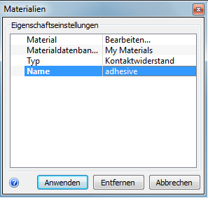 Dialogfeld Materialien