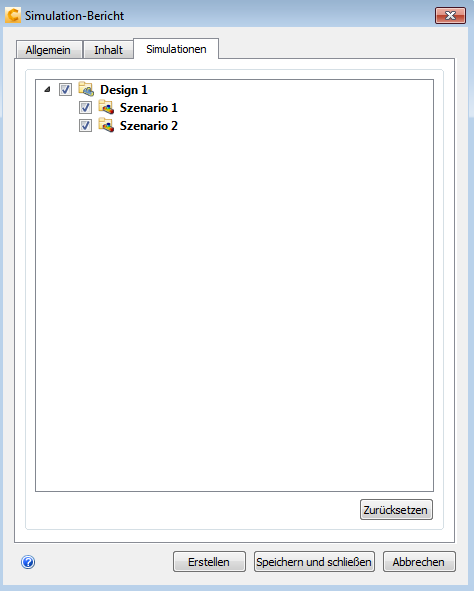 Registerkarte Simulationen