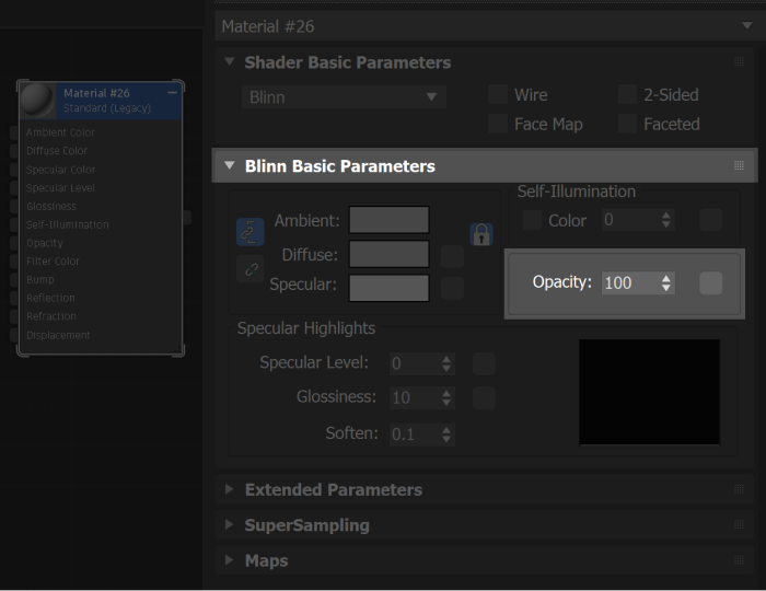 Screenshot of the Opacity attribute highlighted in the Slate Material Editor.