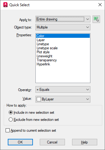 AutoCAD 2024 Help | Quick Select Dialog Box | Autodesk