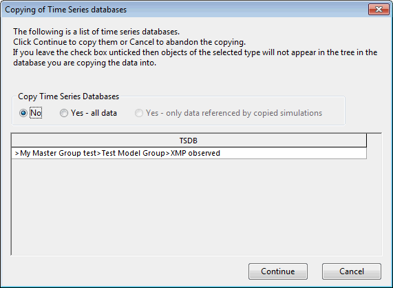 Copying of Time Series Databases Dialog