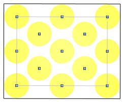 A diagram showing object placement on a steped grid where the objects are offset to create a diamond pattern