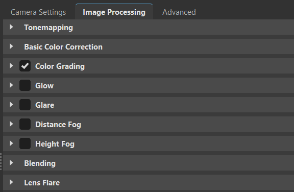 Image Processing tab of the Camera Editor