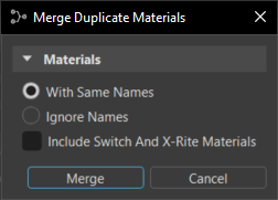Merge Duplicate Materials dialog