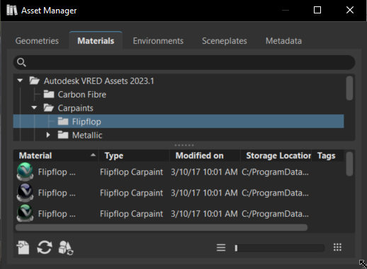 Asset Manager's Materials tab