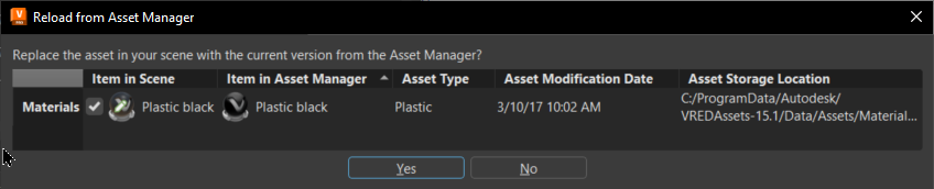 Reload from Asset Manager dialog